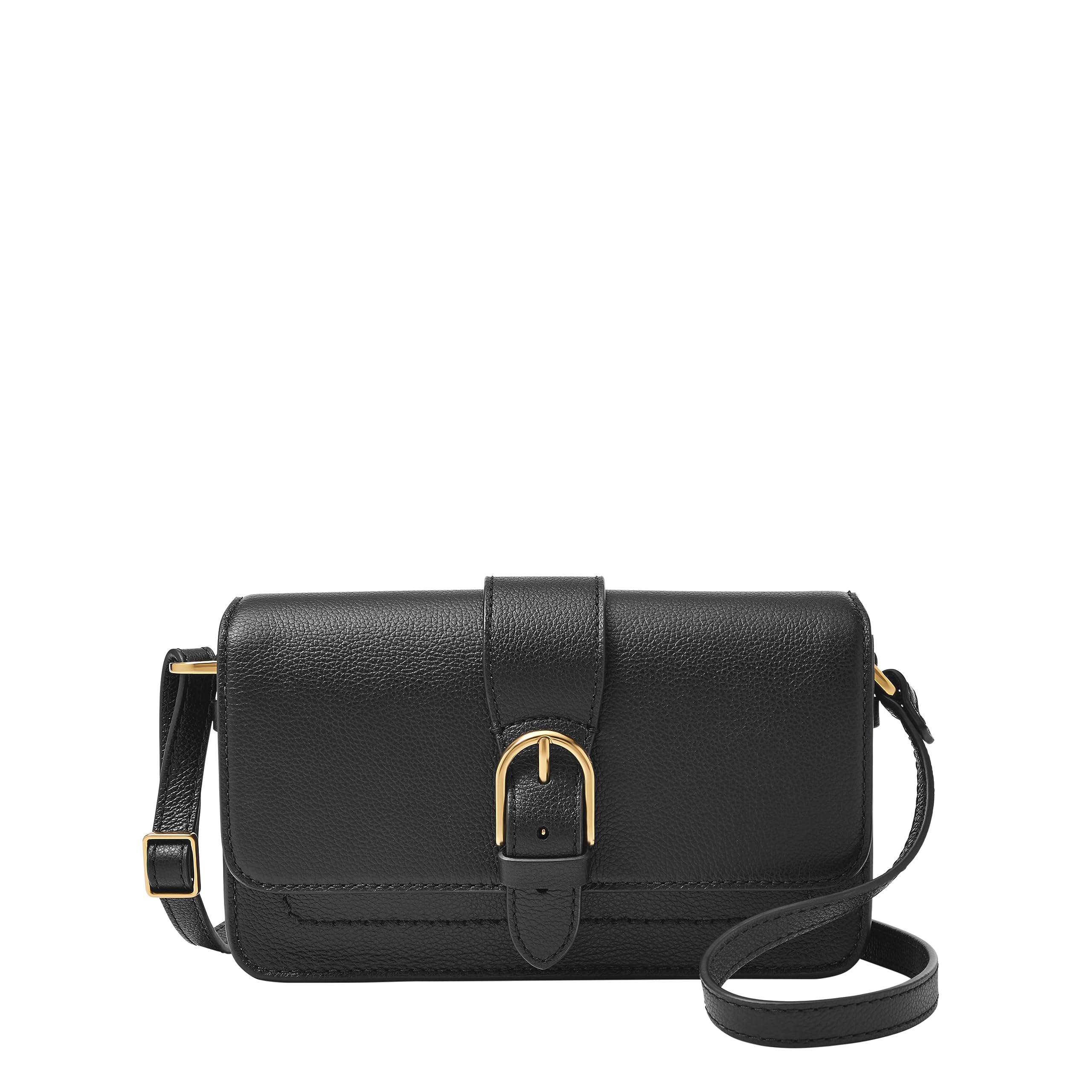 Fossil Zoey - Bolso bandolera de piel con solapa mediana para mujer, color negro (Modelo: ZB11021001): Bolsos
